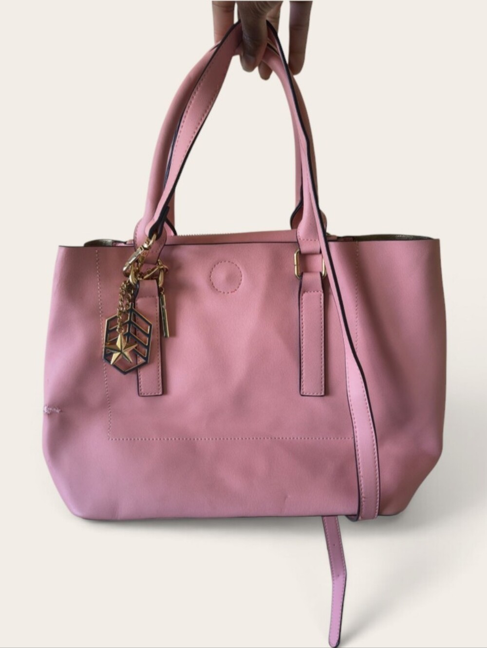 Women's Pink Tote Handbag with Gold Charm